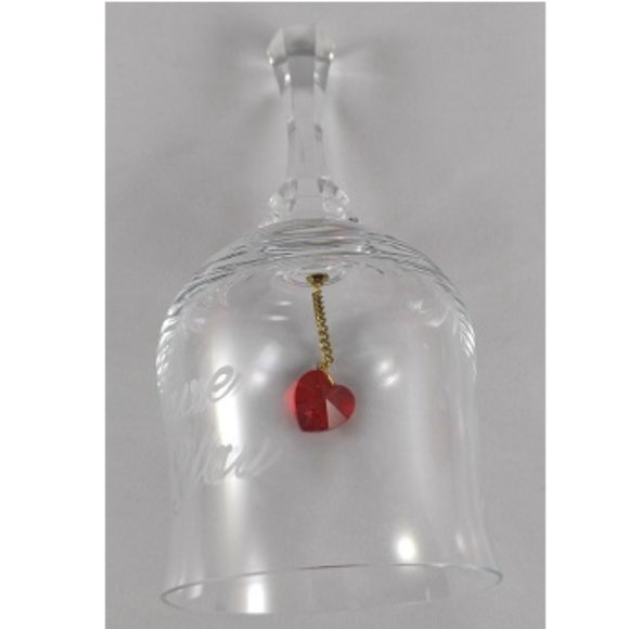 Intaglio Etched Crystal Glass Bell  -   I Love You with Red Heart Clapper - Picture 2 of 7